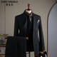 SAINT ANGELO Men's Suit, Professional Formal Fit, Groom's High-end Business Gentleman Striped Casual Suit Two-piece Black Double Button (Suit + Vest + Pants) M 48 Recommended 100-112 Jin Jin is equal to 0.5 kg
