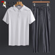 Padre de carpintero de mediana edad Papá de mediana edad seda de seda informal deportes casuales de verano para hombres camiseta de manga corta de la camiseta de mediana edad del juego de dos piezas 8790 ropa gris oscuro + 9922 pantalones grises m