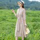 Jymmu Guangzhou Dreizehn lange Frauenkleid High-End-Sommer-Baumwolle und Linien Neue Stiltemperatur siebenmini-Sleeve Blumenrock für Frauen Big Beige L 115-125jin [Jin entspricht 0,5 kg]