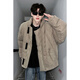 Poke American Suede Cotton Jacket Men's Winter New High Street Fashion Brand Thick Warm Stand-up Collar Cotton Jacket Loose and Versatile Khaki XL