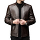 Lilang leather jacket men's autumn and winter new men's stand-up collar soft leather jacket middle-aged men's loose casual leather jacket brown cotton thickened L 175 (recommended weight 115-130)