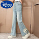 
Disney girls autumn pants new style fashionable Chinese style 2024 embroidered jeans medium-large children new Chinese style girl bell-bottom pants light blue [679 Chinese style embroidered bell-bottom pants] 160cm