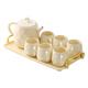 Light luxury household water set with tray, ceramic set, cup, family set, living room teacup, tea set, flower teapot, milky white, 1 pot, 6 cups + tray