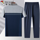 Papá de carpintero papá de verano Set de dos piezas deportes de algodón y hombres informales de mediana edad abuelo de mediana edad pantalones largos de manga larga estilo 829 azul marino [manga corta + pantalones] XL 125 Jin [Jin equivale a 0.5 kg]