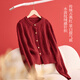 Xiangying New Year's shirt red sweater cardigan women's 2026 spring new style benmingnian small fragrant style sweater top red L