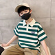 
McTicco boys summer suit new children's summer sports polo short-sleeved pants fashionable handsome big boy 9850 stripes + 5730 dark gray suit 170