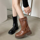 
Fan Xiaoru Western denim short boots for women thick-soled Martin boots 2025 new retro British style single boots versatile travel knight boots brown 36