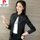 Pierre cardin 23 new leather jacket for women short spring and autumn new stand collar pu small leather jacket leather jacket slim fit slim jacket black XL recommended 105-115Jin [Jin equals 0.5 kg]

