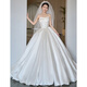 DL 1998 Pangdonglai Calidad Vestido de novia de calidad Bride Bride Pein Yarn Strip Satin New Texture French Retro White Fit Style <Vestido de novia único sin accesorios>+ XXL: Peso 130 Jin [Jin equivale a 0.5 kg]