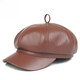Saiman Die Autumn and Winter Women's Leather Beret Beret Trendy Retro Leather Octagonal Hat Sheepskin Newsboy Painter Hat Leather Hat Brown