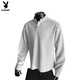 Playboy right shoulder sweatshirt cleanfit high-end pure white henley collar long-sleeved t-shirt men's autumn American style bottoming shirt white custom style M