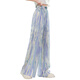 Pitt Pitt Girls Sommerhosen 2025 Neue dünne Weitbeinhose Kinderkühle Hosen Girls's Sommereiseis Mücke Abtriebshosen 15090 Krawattenfarbstoff lila + 9889 Weiß [Set] 150 cm