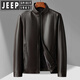 JEEP SPIRIT dad winter leather jacket middle-aged men's stand-up collar plus velvet leather jacket middle-aged and elderly casual thickened warm coat top brown fur collar 180 weight 130-150 Jin Jin is equal to 0.5 kg