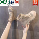 卡帝乐鳄鱼（CARTELO）鳄鱼凉靴女2025春夏新款短靴镂空瘦瘦靴子网纱鞋薄款显脚小马丁靴 黑色 35