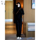 Keyin Sweatshirt Damen Frühling 2025 Neue Frauen loser lässiger Sportbekleidung Kapuze-Sweatshirt zweiteiliger Anzug Frauen trendy 9708 Black (Reißverschluss) m