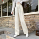 Woodpecker corduroy wide-leg pants for women in spring and autumn high-waist loose strip fleece straight trousers autumn and winter plus velvet thickened pants trendy regular 1049# brown [model] 2XL [recommended 133-150Jin [Jin equals 0.5 kg]]