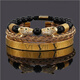 
Pangdonglai quality double-headed leopard bracelet copper micro-set zircon black agate bracelet woven men's stainless steel Roman bracelet stack ZJ12805