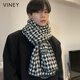 Viney scarf men's 2025 new winter houndstooth high-end warm scarf birthday gift for boyfriend and husband black-high-end gift box