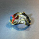 Libiao natural amber beeswax ring S925 silver Italian craft inlaid red and blue amber ring blood amber men and women