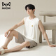 Cat man pajamas men ice silk cool summer vest sleeveless thin summer large-size home clothing set White [ice silk cool] 2XL [recommended 140-160Jin [Jin equals 0.5 kg]]
