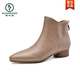 Woodpecker leather short boots for women in autumn and winter new low-heeled soft leather Martin boots single women's shoes flat-heeled Chelsea single boots apricot color 35