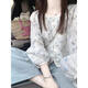 
Geman maternity summer suit fashionable 2025 summer new fashionable and stylish shirt top loose two-piece apricot color floral top + belly-resisting jeans L