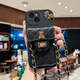 罗璐鸥苹果15手机壳斜挎挂绳外壳iPhone15 Plus链条背带硅胶壳保护套斜跨菱格零钱卡包防摔全包软壳女款 【黑色-菱格小熊卡包款】+斜挎挂绳+全屏钢化膜 苹果15
