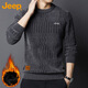 Jeep (JEEP) Sweater Men's Autumn and Winter Velvet Thickened Warm Sweater Men's Round Neck Clothes Men's Dark Gray Velvet XL