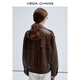 Vega Chang Spring y Autumn Leather Jacket for Women 2025 New Retro Wilderness Marrard Jacket Motorcycle Brown L