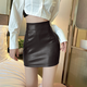 Pierre Cardin brown short hip-hugging skirt dark brown leather skirt 2025 new high-waisted royal sister tight-fitting skirt pu leather skirt brown anti-exposure lining M soft leather