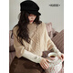 Wide color temperament woolen cape shawl top twist half turtleneck sweater 2025 autumn and winter new women's knitted sweater khaki color issued on November 27 M