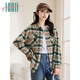 Halo Queen thick long-sleeved shirt women's autumn and winter trendy pocket plaid shirt new casual top jacket H144C6004