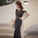 Weiaiidexiaosongshu Abendkleid für Frauen 2023 Neues Banketttemperament Fischschwanz Gastgeber leichter Luxus Nische High-End Pink M