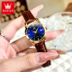 
OLEVS Swiss certified brand watch women's fully automatic mechanical watch calendar luminous waterproof high-end quartz watch [Mechanical watch] Brown leather gold blue surface-6629