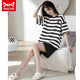 Catman Miiow 2023 New Pure Cotton Pyjamas für Frauen im Sommer kurzärmelig dünn gestreiftes Freizeitkleidungsanzug Zitronengelb A9885 L (100-120jin [Jin ist 0,5 kg])