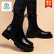 Specht Frühlings- und Herbstlederstiefel echtes Leder für Herren Leder Britisch Stil Schwarz mittelgroßen Martin Boots Innerer Erhöhung Cover Schuhe atmungsaktive High-Top-Herrenschuhe Schwarze innere Erhöhung (Baumwolle) 41