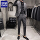 Luo Meng Summer Thin Handsome Striped Small Suit Men's Suit Korean Slim Casual Suit Jacket Groom Wedding Dress Striped Dark Gray One Piece Suit S