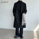Foss Phil woolen coat men's autumn and winter trendy brand loose black high-end mid-length windbreaker jacket J251 black L