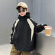 Jacket for boys and girls, three-in-one polar fleece thickened jacket, autumn and winter stylish medium and large children's stylish jacket, black (quilted style + polar fleece liner jacket) two-piece set 160 (recommended height is about 150)