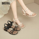 Dadong DUSTO Dadong strap sandals women's shoes 2024 summer new fashion cute simple thick heel square heel 1048 black 36