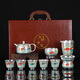 Jiaomingtang Chinese style 999 sterling silver tea set complete set with enamel color gift for elders leaders men high-end retired practical men 10 heads of paradise (silver teapot) - next day delivery