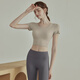 Youyou yoga clothes for women with chest pads, sports Pilates short-sleeved tops and headbands, two-piece set J32030DY apricot M