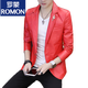 
ROMON PU leather suit men's spring and autumn new casual long-sleeved suit jacket slim Korean style leather handsome youth jacket 1712 white M