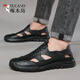 
Woodpecker genuine leather cowhide heightened hole shoes for men summer new 2024 sandals men breathable hollow men casual interior 6629 black 39