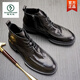 Woodpecker men's leather boots 2024 spring and autumn genuine leather high-top zippered Martin boots thick sole round toe business work boots men's boots black 41