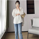 Ranqis Mutter der Mutterschaft Top Frühling und Herbststil modischer Bauch bedecken ihren Bauch, ohne ihr Kleidungshemd zu zeigen, großer Größe loser Herbstanzug 2025 New Damen White Top (Single Piece) XL