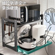 Four Seasons Muge Kitchen Storage Rack Telescopic Microwave Oven Rack Rice Cooker Household Multifunctional Countertop Utensils Storage Rack Gun Ash Double Layer Fixed 58cm+6 Hooks