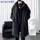 ROMON windbreaker jacket men's mid-length autumn and winter high-end business casual cloak coat men's khaki L