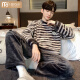 Pajama de terciopelo de coral modal para hombres Autumn and Winter Style más terciopelo engrosado Set cálido Flannel Ropa para el hogar de invierno para hombres K3892- L 100-130Jin [Jin iguala 0.5 kg]