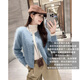 MEIYANG cloud-like cashmere cardigan, all cashmere brushed round neck buttoned short sweater, soft and gentle winter style, blue gray M